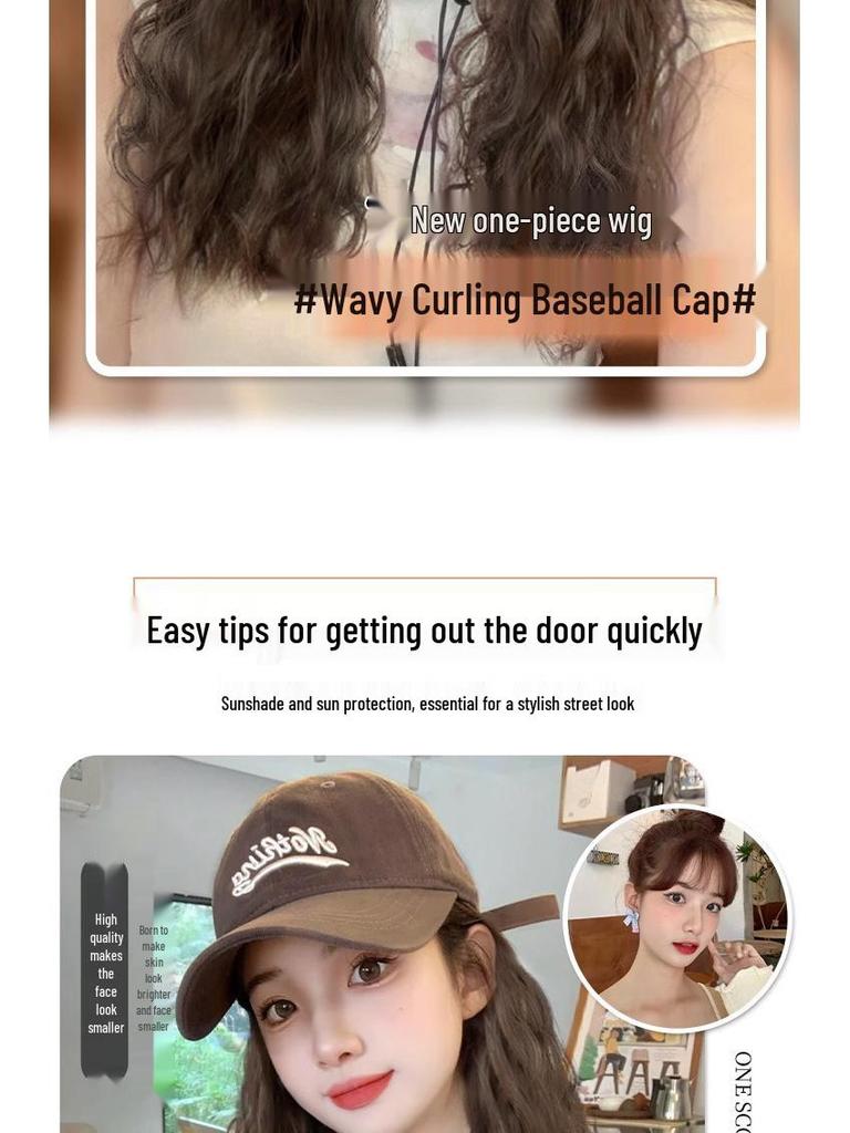 Fashionable Wool Curl Hat with Integrated Wig - New Enlarged Brim Full Head Set