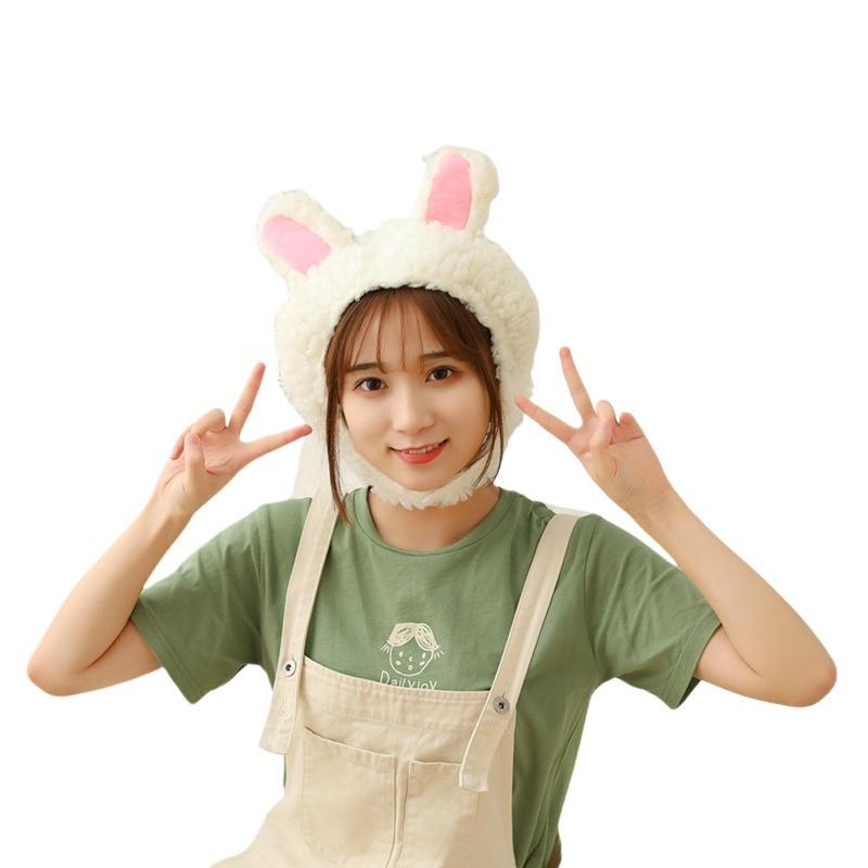Lamb wool short rabbit ear hat, plush hood photo props photo props cartoon hood