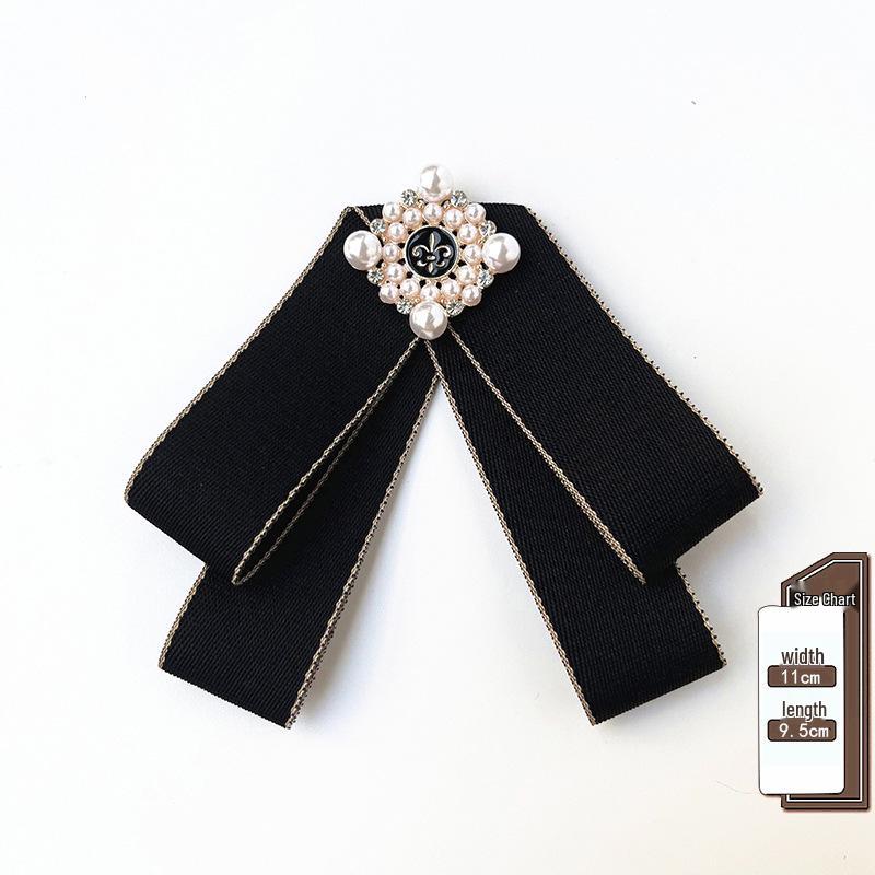 Korean Retro Bow Tie & Pearl Brooch - Women's Uniform Accessory