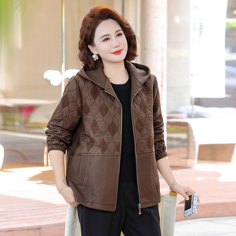 Women's Hooded Trench Coat - Spring/Autumn, Fashionable Loose Fit for Middle-aged and Elderly Moms