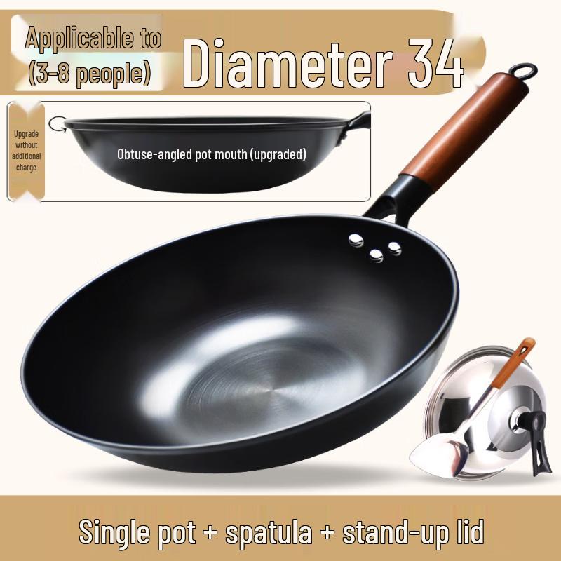 

LIEI 34CM Pre-Seasoned Flat-Bottom Iron Wok Set