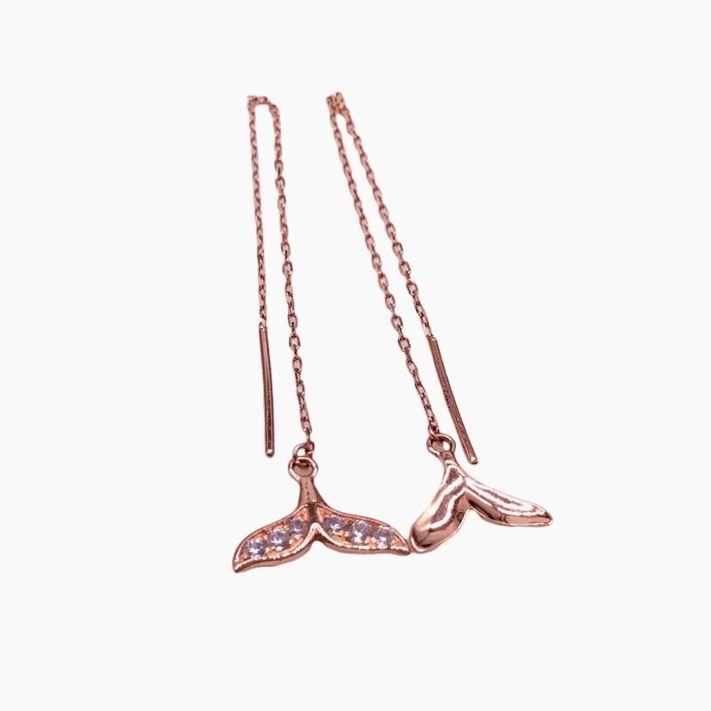 Exquisite Russian Purple Gold Mermaid Zircon Tail Earphone Plated Rose Gold Dolphin Ab Version Long Earphone Female