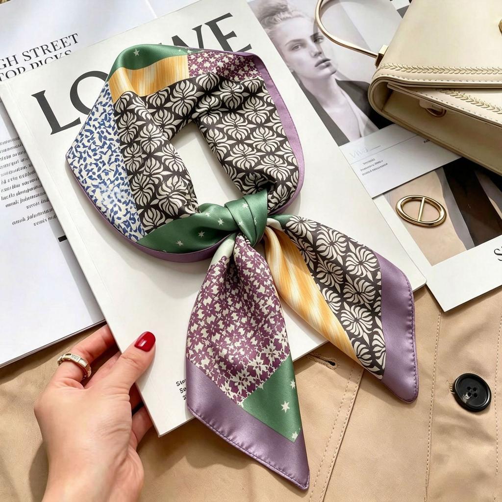 Simple temperament Spring and summer female imitation silk scarf versatile Korean version casual small square scarf neck protection decorative scarf