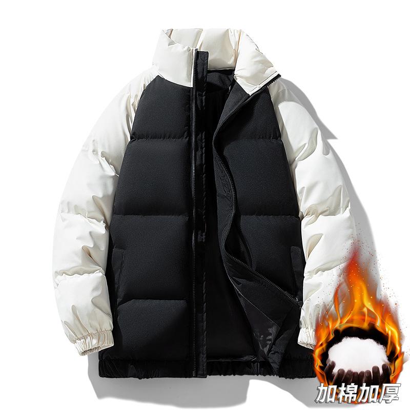 Men's Winter Couple Stand-up Collar Thickened Warm Color-blocking Cotton Jacket Plus-size Bread Jacket Trendy Padded Clothes
