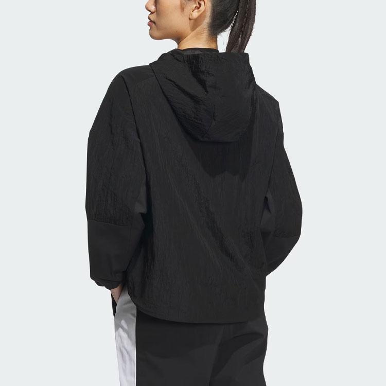 adidas Women's Woven Windbreaker Hooded Jacket Black IP0753