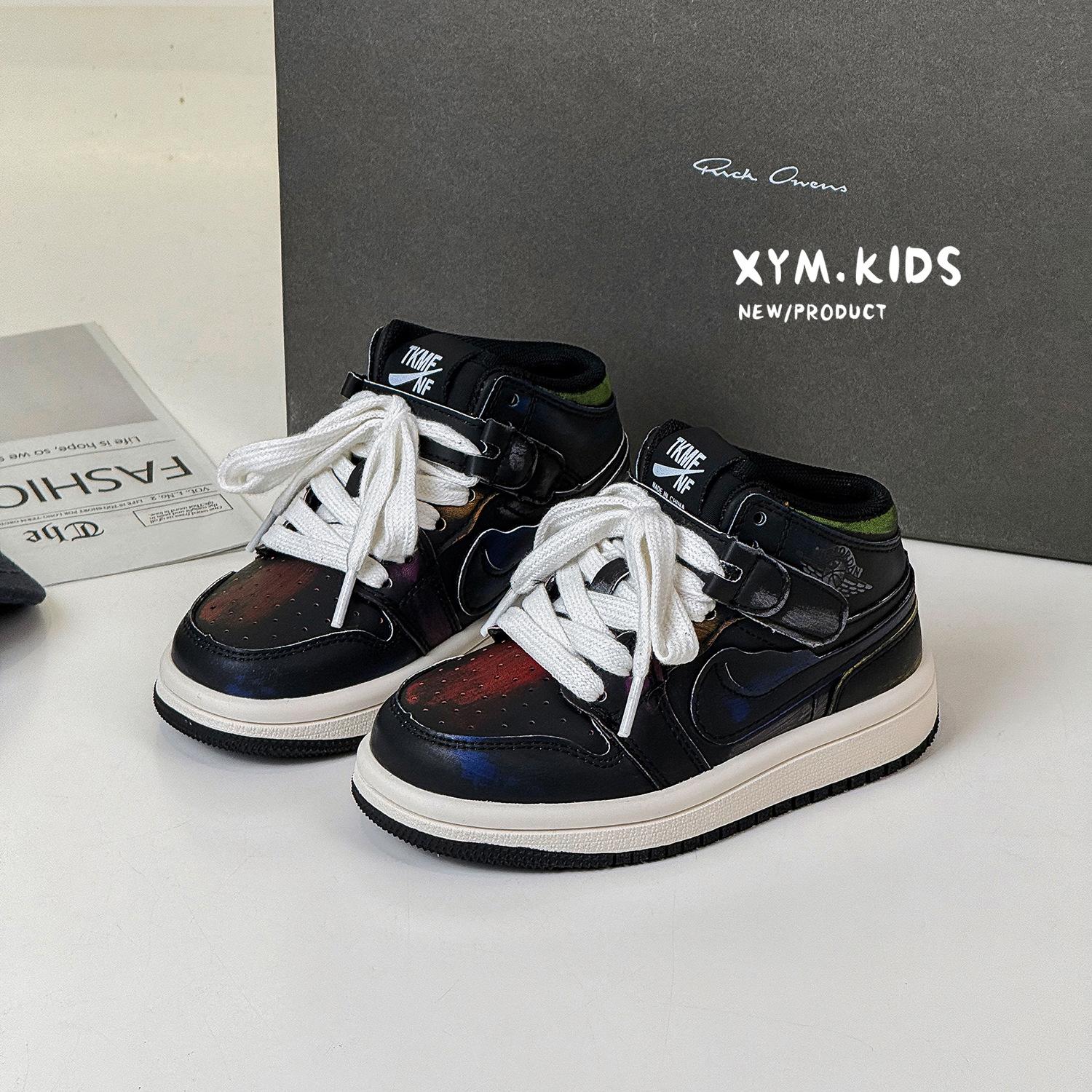 

2025 winter new children s casual shoes fashion trend color medium and high top boys and girls velvet AJ board shoes 26-30 yards 5 pairs of starting batch
