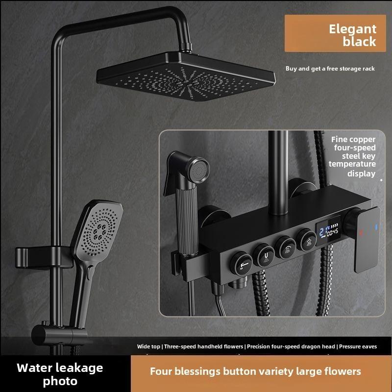 Household Digital Display Constant Temperature Shower System Bathroom Booster Nozzle Shower Spray Kit Copper Shower Set