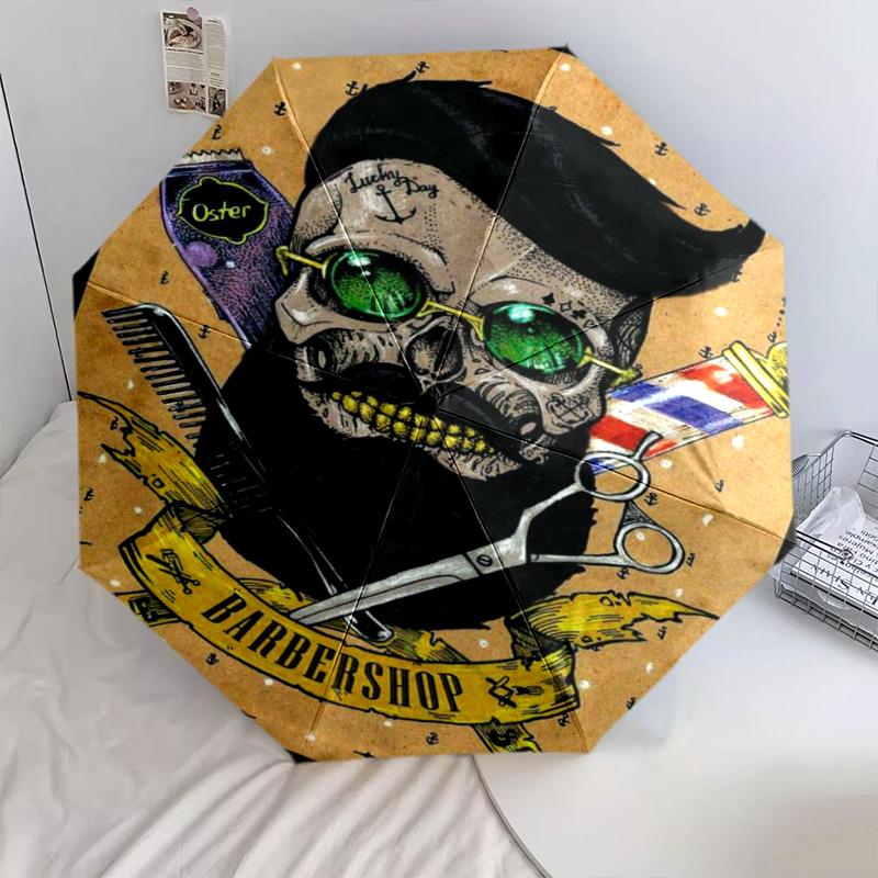 1PC Skull Scissors Artwork Automatic Umbrella - Suitable Travel Outdoor Portable Umbrella Birthday Gift Daily Essentials