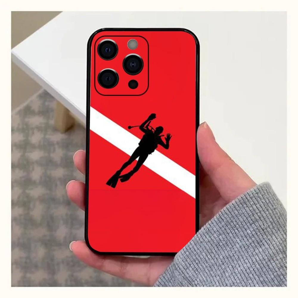Scuba Diving Dive Flag Phone Case For Apple iPhone 15,14,13,12,11,Pro,X,XS,Max,XR,Plus,Mini Soft Black Cover