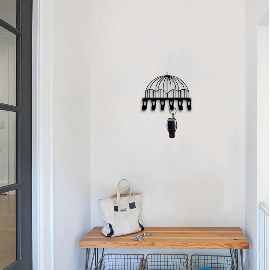 Vintage Wall Mounted Key and Umbrella Rack Heavy Duty Wrought Iron Entryway Storage with 6 Hooks Homeowner Gift for Hallway Living Room