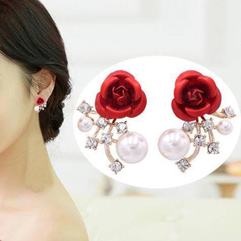 Boucles d'oreilles en strass Rose rouge pour femmes, bijoux de fiançailles, de mariage, ailes d'ange, papillon, perles, fleurs