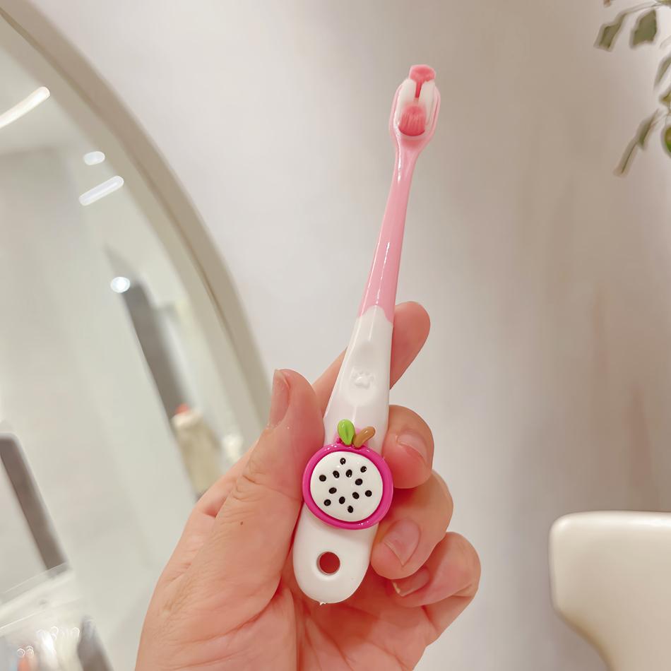1 Cartoon Fruit Themed Toothbrush | Soft Microfiber Bristles, Gentle On Gums, Easy-Grip Handle, Ideal for Oral Care and Birthday Gifts