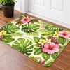 2D Flat Tropical Monstera Leaves Hibiscus Flowers Flannel Door Mat Non Slip Jungle Botanical Rug ForEntryway Bathroom FloorDecor