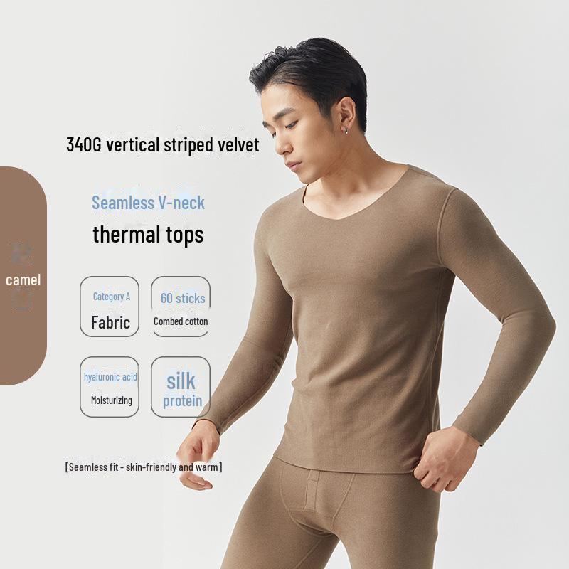 Herren Deutscher Samt Thermo Unterwäsche Set - Nahtlos, Antibakteriell, Übergröße für Herbst/Winter