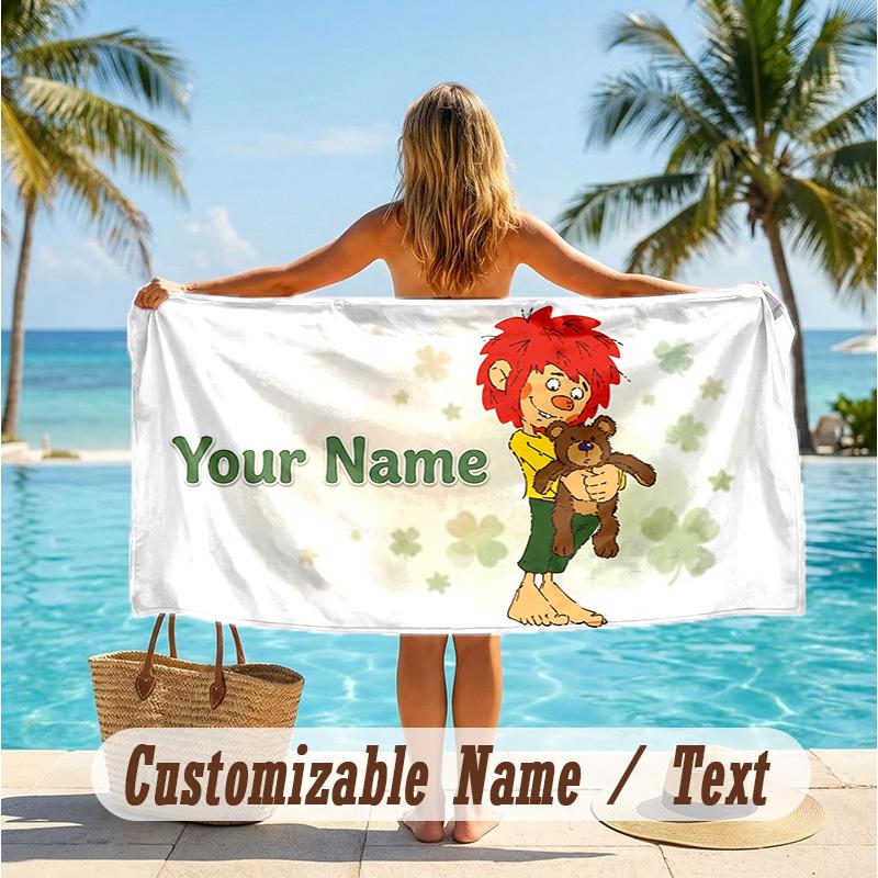Custom Text Beach Towel, Soft Absorbent Swimming Multi-use TowelPumuckl