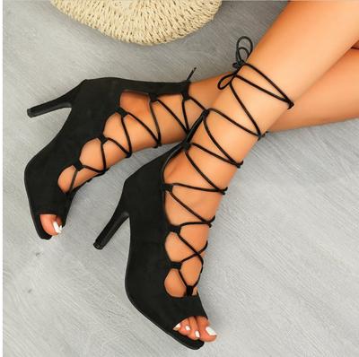 Sexy Stiletto Damentanzschuhe 2025 Sommer Peep Toe Damen High Heel Hochzeitsschuhe Kreuzgebunden Elegant Mode Sandalen Damen