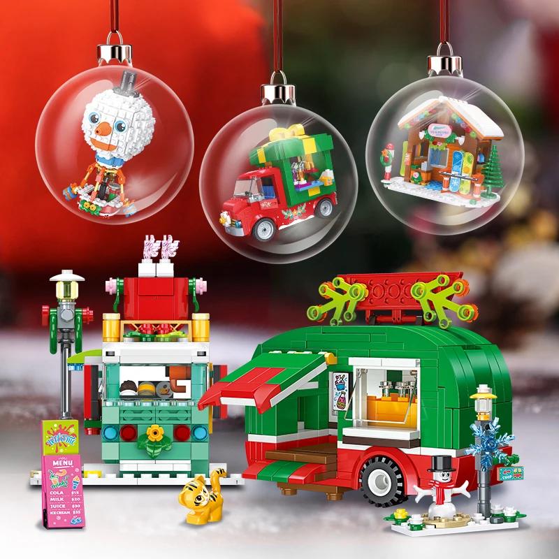 Non-Toxic Christmas City Street View Building Blocks Cream Cart Snowman Skateboard Shop Gift Car Model Bricks Decoration Christmas Gifts