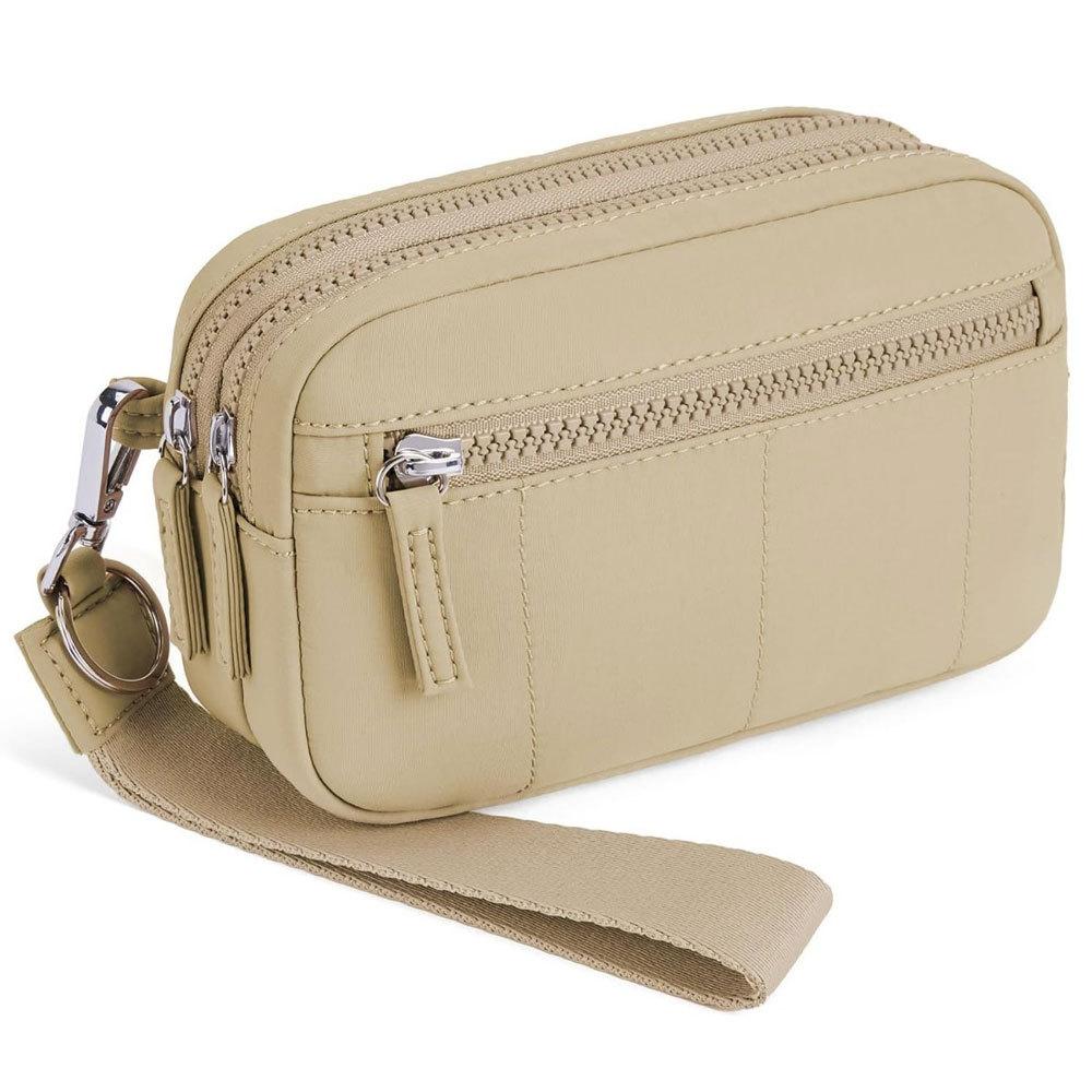 Sac de Poignet Imperméable en Nylon Double Couche Agrandi, Sac à Cartes pour Femmes, Monnaie, Portefeuille pour Téléphone Mobile, Bandoulière Réglable