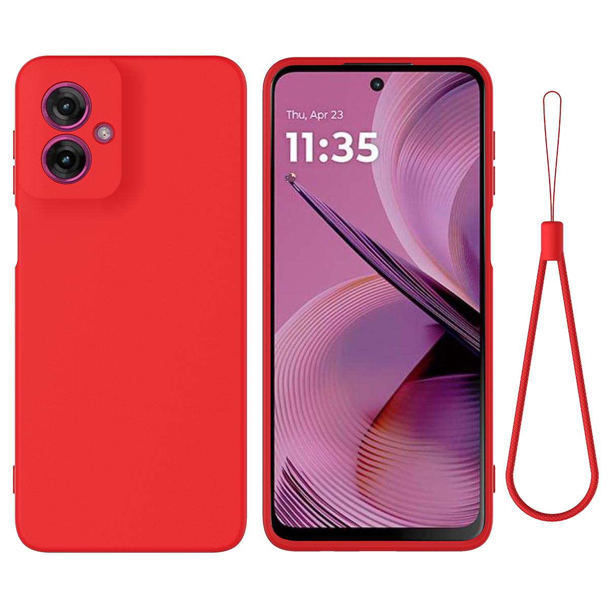 

For Motorola Moto G55 5G Case Liquid Silicone Anti-Scratch Phone Cover with Hand Strap Red