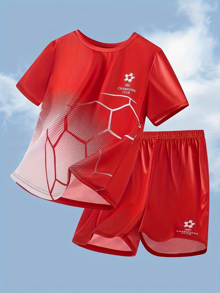 Children's Clothing Set for Boy Summer Short Sleeve Football Print Shorts Casual Outdoor Children's
