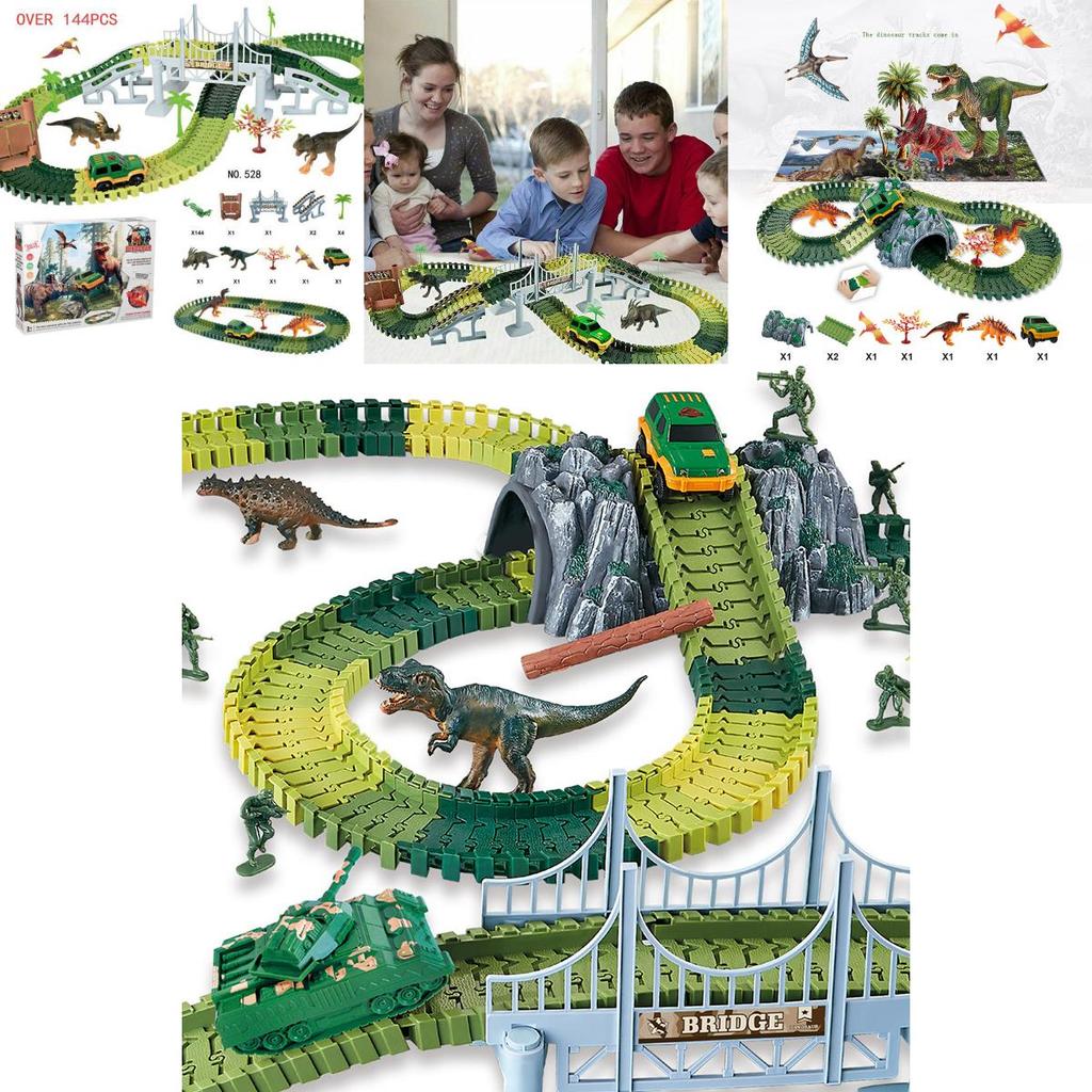 Unleash Creativity With The 144pcs Dinosaur Dino World Flexible Race Car Toy