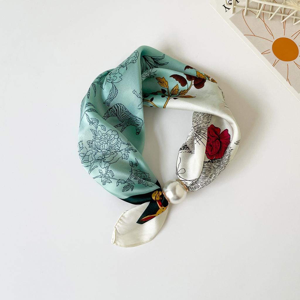 Scarf Magnetic Silk Collarbone Pearl Neck Scarf Thin Lazy Pendant Chain Buckle Bandana Handkerchief Foulards Femme Accesories
