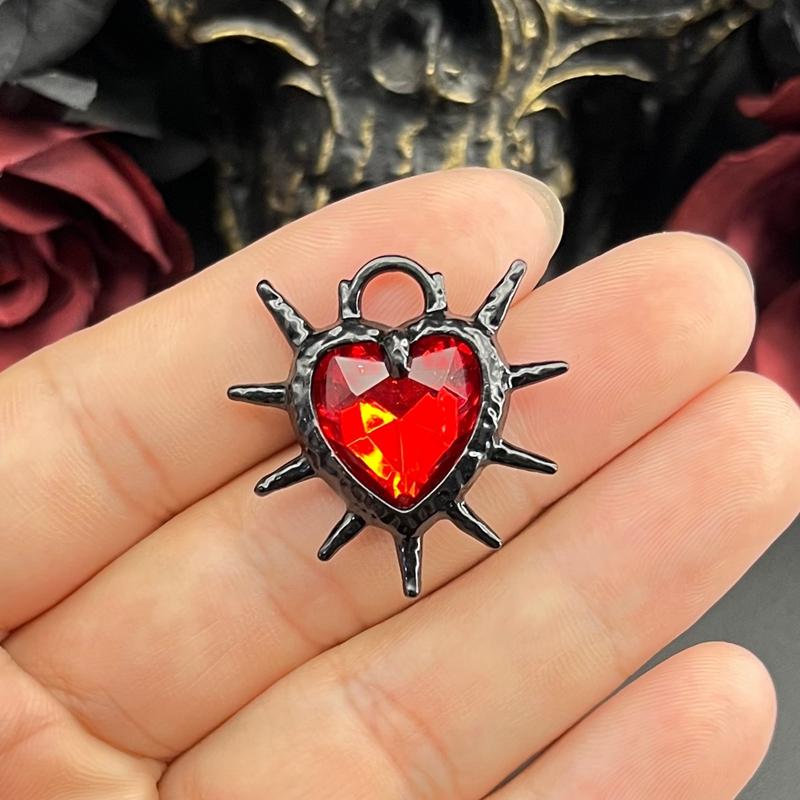 5pcs 30*29mm Goth Spiky Burning Heart Pendant Punk Thorn Heart Charms for Y2K Grunge DIY Jewelry Making Jewelry Craft Findings