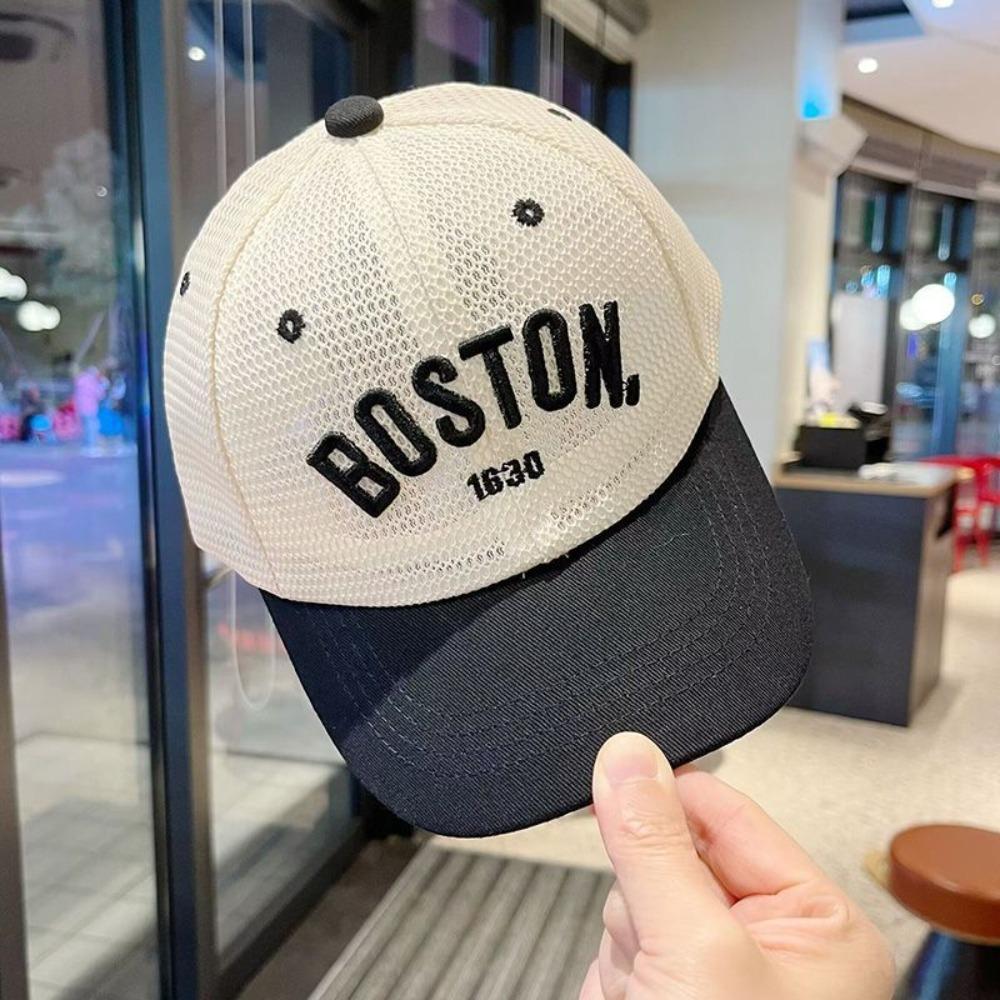 Boné de Beisebol de Malha Respirável Bordado com Letras Chapéus de Proteção Solar para Exterior Para Bebês Meninos Meninas