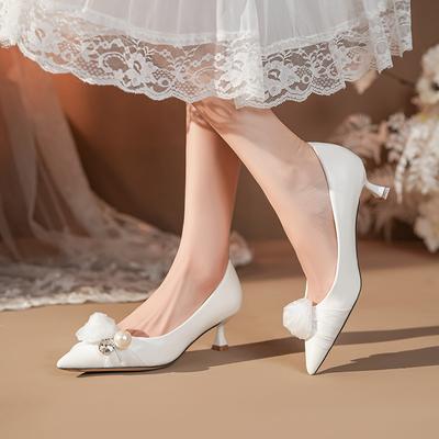 Scarpe da Matrimonio Bianche per Sposa Tacco Medio Donna Floreali Tacco Basso Scarpe da Sposa Nuova Moda