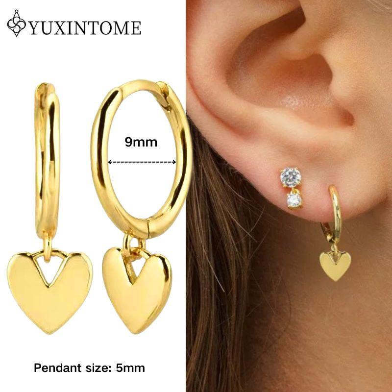YUXINTOME 925 Silver Ear Needle Zircon Hoop gold Earrings For Women Square Plate Pendant Cutout Heart Earrings Fashion Jewelry