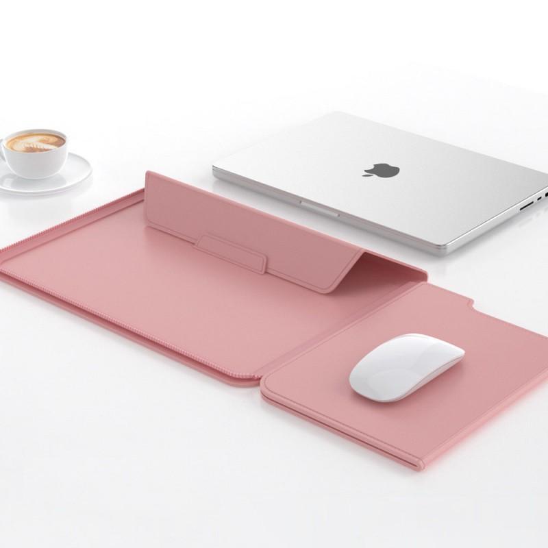 Detachable Stand Laptop Sleeve MacBook Air 13 14 Inch With Built-in Mouse Pad PU Leather Protective Case