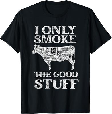 BBQ Smoker I Only Smoke The Good Stuff Graphic Print Cotton T-Shirt Men Casual Streetwear Tee