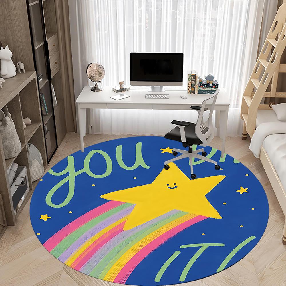 1pc Star Rainbow Office Round Area Rug, Indoor Mat Suitable For Office, Under Office Chairs Bedroom Living Room Home Decor, Room Deco
