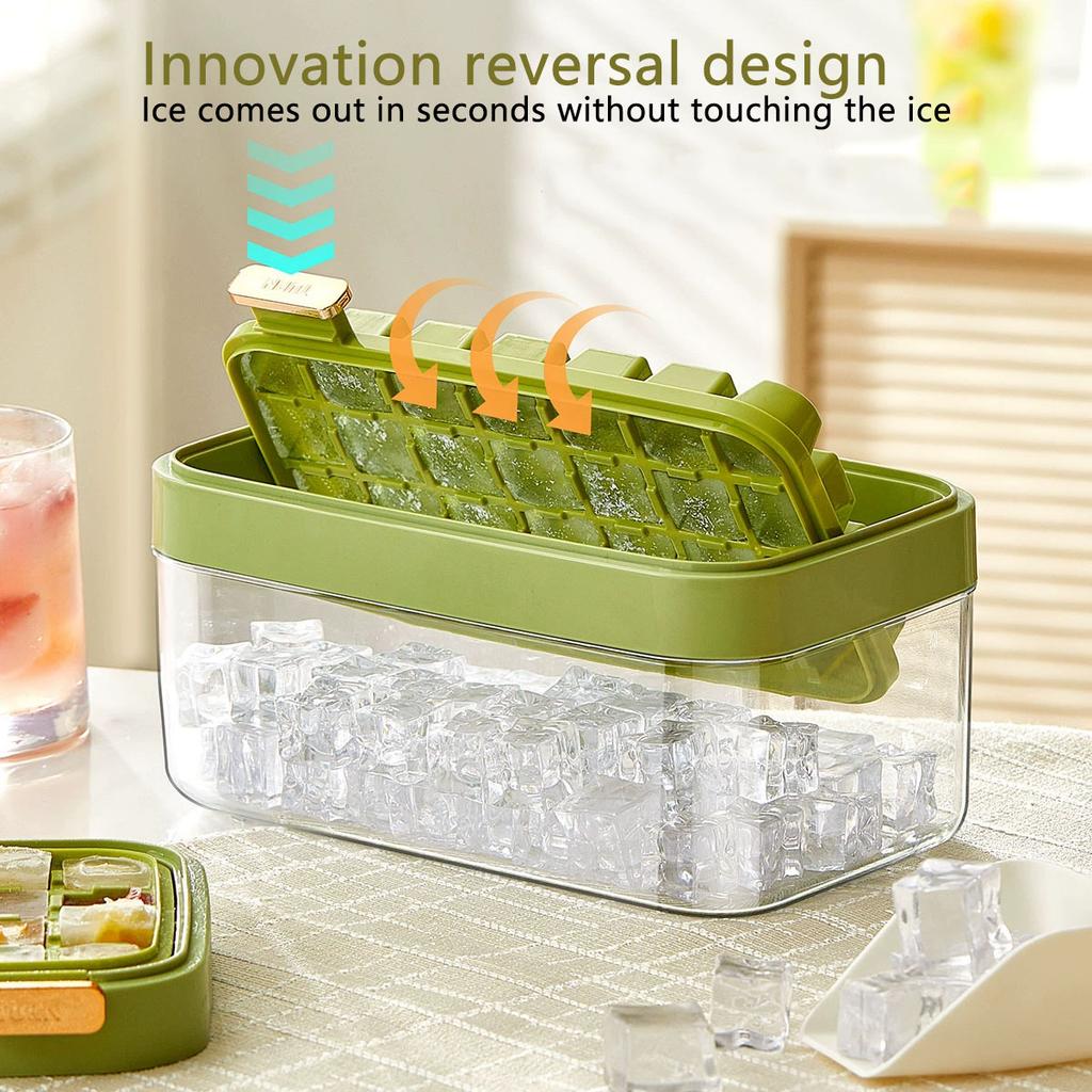 Flip & Press Ice Cube Mold - Large Capacity Double Layer Food-Grade Plastic Ice Maker with Lid for Easy Ice Making At Home