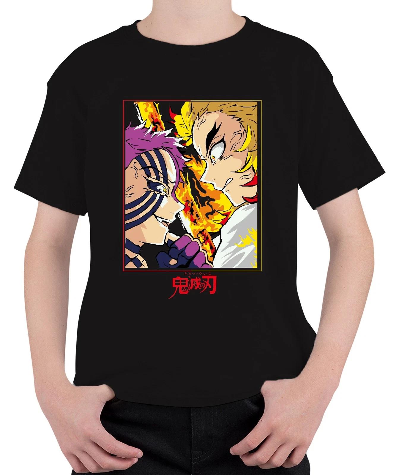 Demon Slayer Rengoku vs Akaza Flammen Kampf Anime Manga Geschenk Unisex Kinder T M