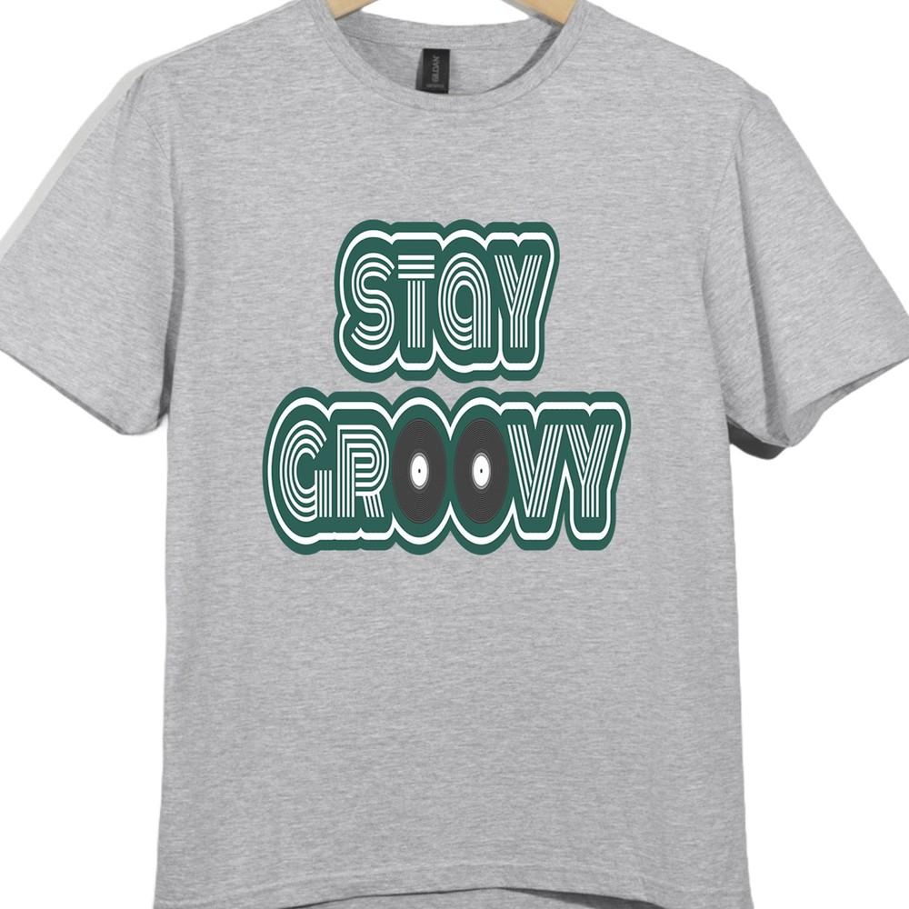 Retro T-Shirt Bleib Groovy Schallplatten Grafik T-Shirt 70er Jahre Musik Disco Shirt