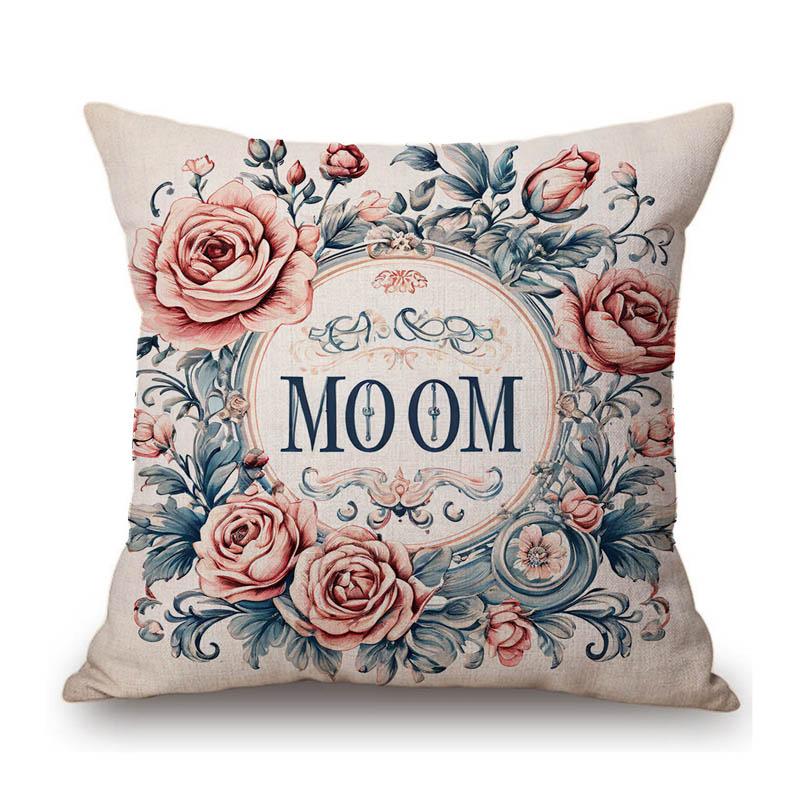 Flower Wreath Floral Letter Art Mother Day Gift For Mama Gratitution Decorative Sofa Throw Pillow Case Linen Cushion Cover