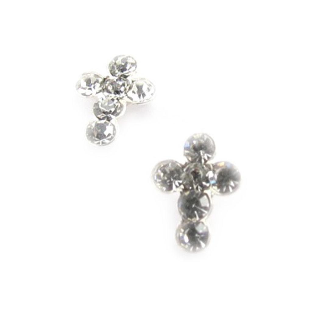 Les Trésors De Lily [C5757] - Boucles Argent 'Croix' Blanc argenté - 4x6 mm