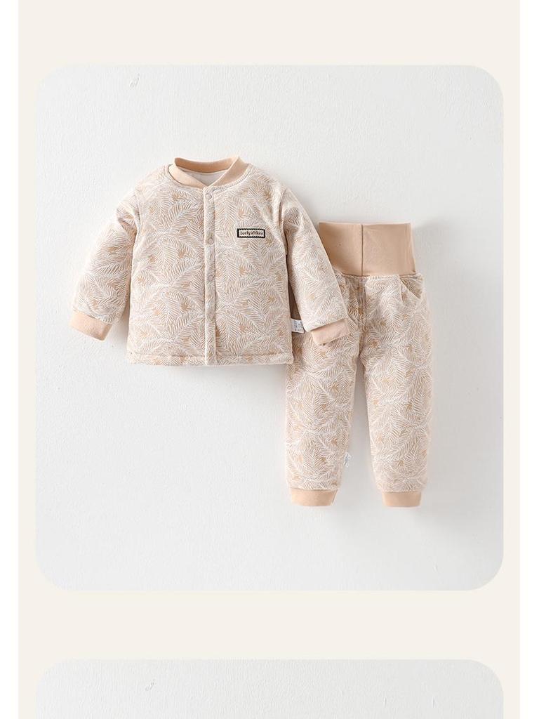 150g Quilted Cotton Baby Warm Underwear Set - High Waist Belly Protection for Boys & Girls, Autumn/Winter Homewear.