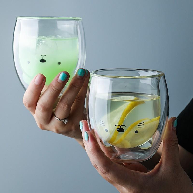 250ml Creative Cute Bear Double-layer Coffee Mug Double Glass Animal Milk Glass Lady Cute Cat Duck DogChristmas Gift Bar Tool