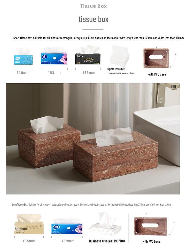 DecoTalk Wabi-sabi Red Travertine Bathroom Washbasin Set with Aromatherapy Tissue Box Tray
