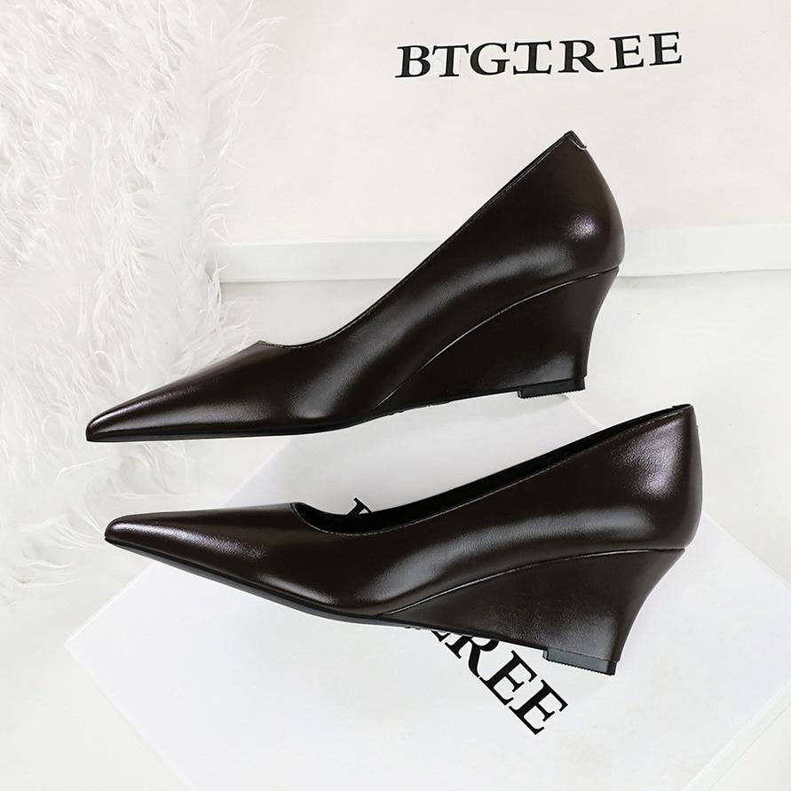 Pantofi cu toc înclinat cu toc înalt cu gură superficială și vârf ascuțit pentru slăbire, pantofi de damă pentru banchet, pantofi singuri, pantofi cu toc înclinat pentru femei