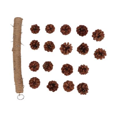 Birds Bite Toy Wooden Pine Cone Hanging Parrots Beak Grinding Toy with Metal Hook for Cage40cm