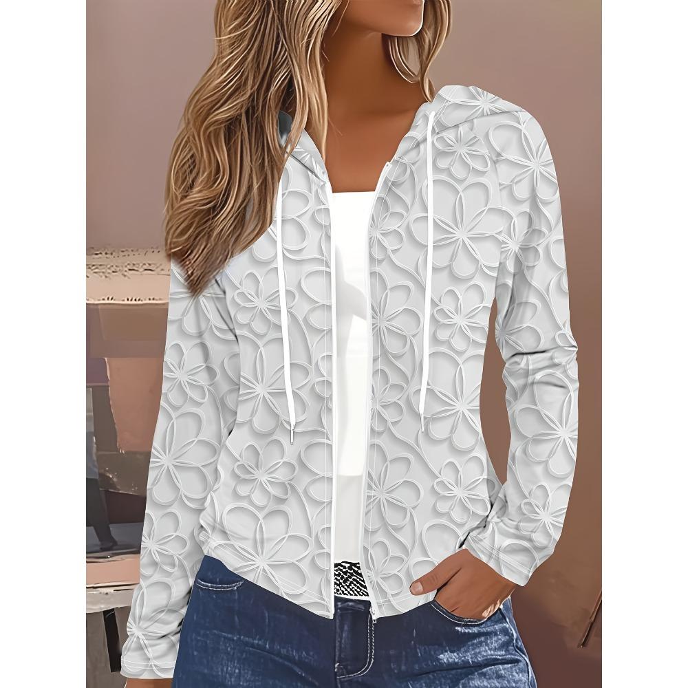 Spring and Autumn casual style Floral Pattern Print Design White women's casual jacket