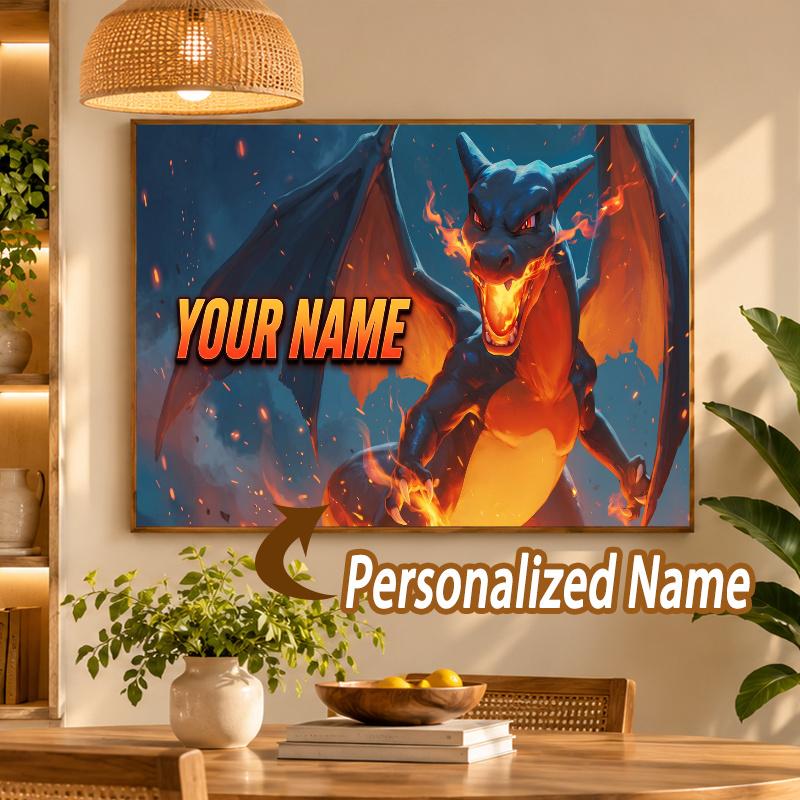Charizard Custom Name Diamond Painting Personalized 5D Full Drill DIY Diamond Art Home Decor