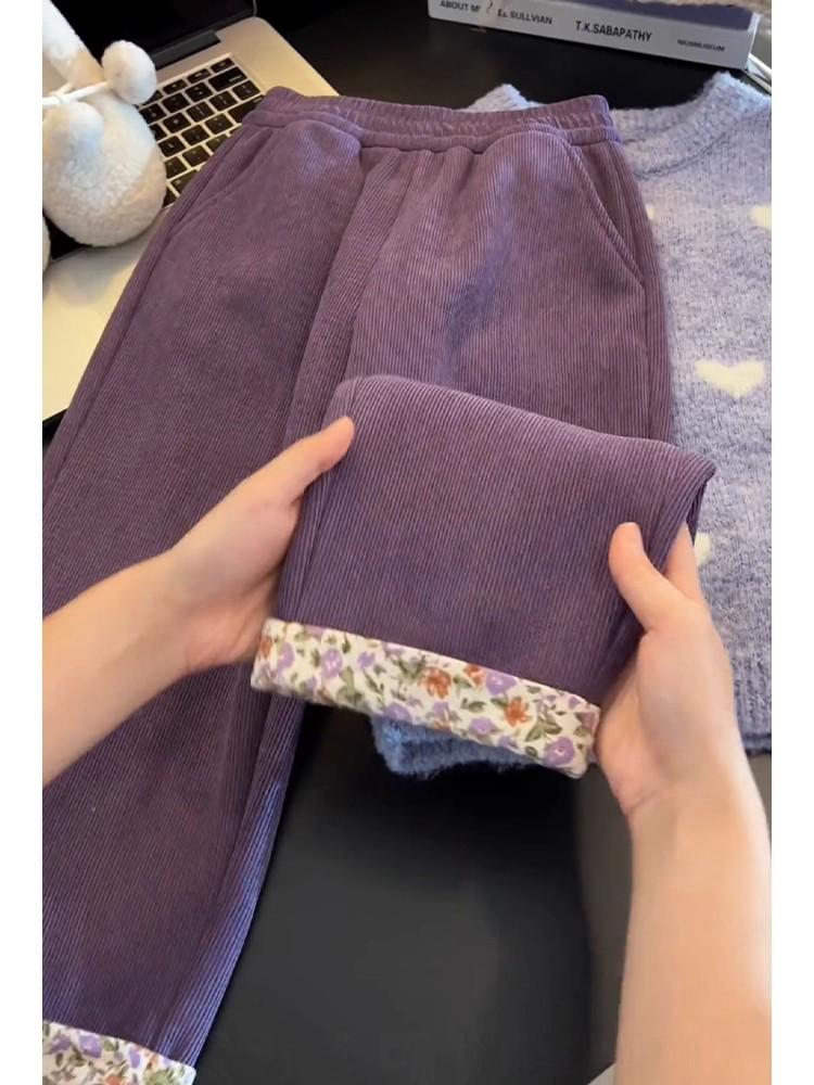 Flickors Sammetsvida Sportbyxor - Trendig Plysch Vinter 2025 Kollektion för Större Barn