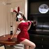 Plus Size Sexy Bunny Girl Lingerie - Red Christmas Battle Robe with Bandeau 