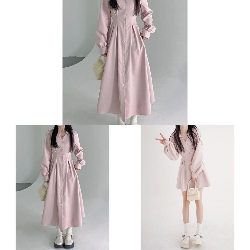 Classic Rose Pink Knit Dress With Vneck Long Sleeves For Casual And Travel