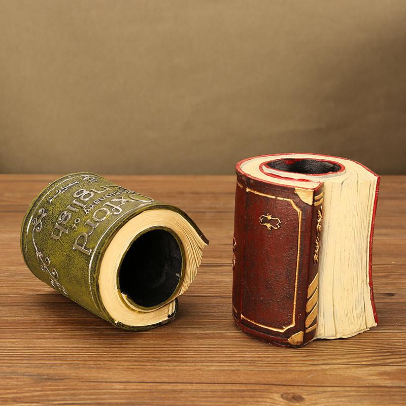 Vintage Book Style Resin Pen Holder Multifunctional Desktop Organizer For Home Office