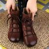 Autumn New Low-heeled Short Boots Casual Leather Lace-up Martin Boots Warm Women's Cotton Shoes Women